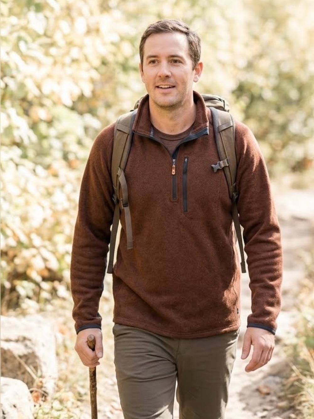 Fjallraven Ovik Fleece Half Zip Sweater Mens Large Brown Autumn Leaf G-1000